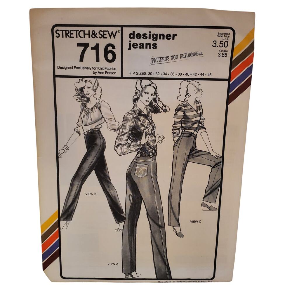 Stretch & Sew Designer Jeans Ann Person Knit Fabric Sewing Pattern UNCUT Vintage